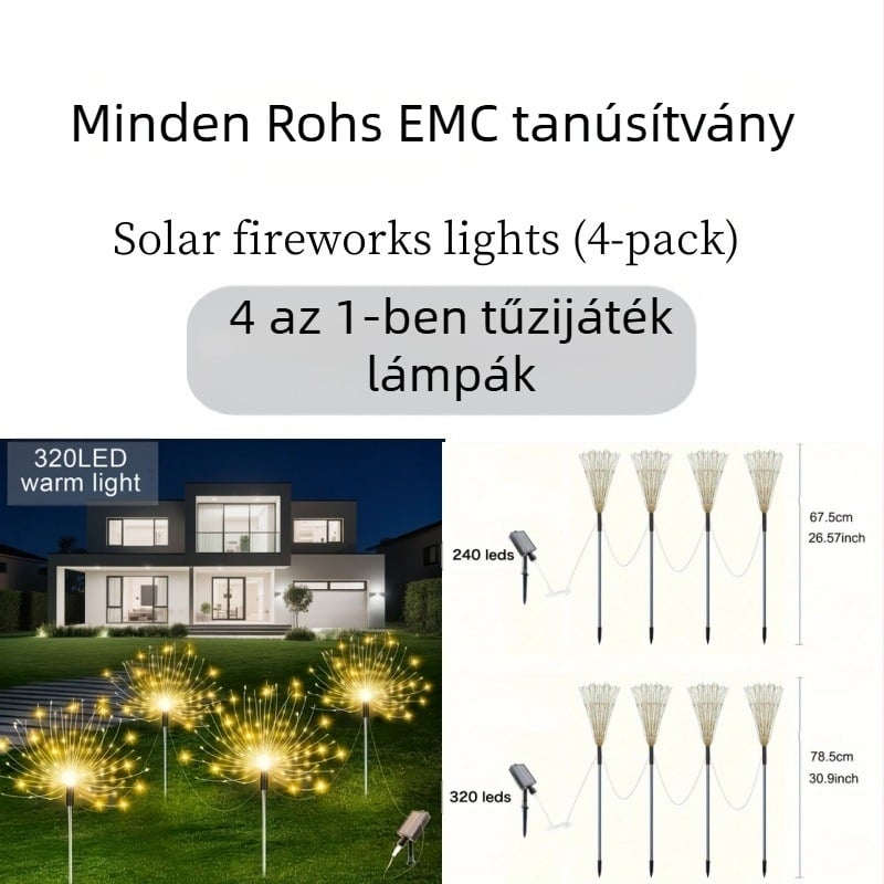 Napelemes virágalakú talajlámpák, négy darabos készlet egy–től–négyig csatlakozással, rozsdamentes acél IP65 kerti világítás, 1W LED