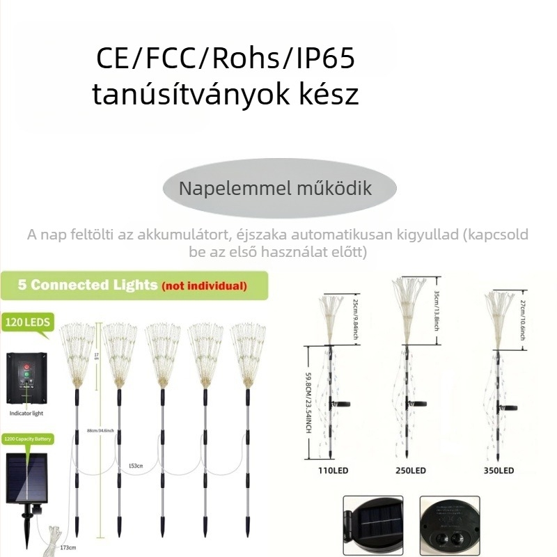 Napelemes virágalakú talajlámpák, négy darabos készlet egy–től–négyig csatlakozással, rozsdamentes acél IP65 kerti világítás, 1W LED