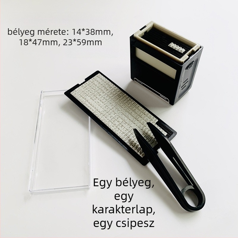 Dial stamp set – Műanyag, téglalap alakú pecsét pénzügyi irodai használatra; tinta utántöltés