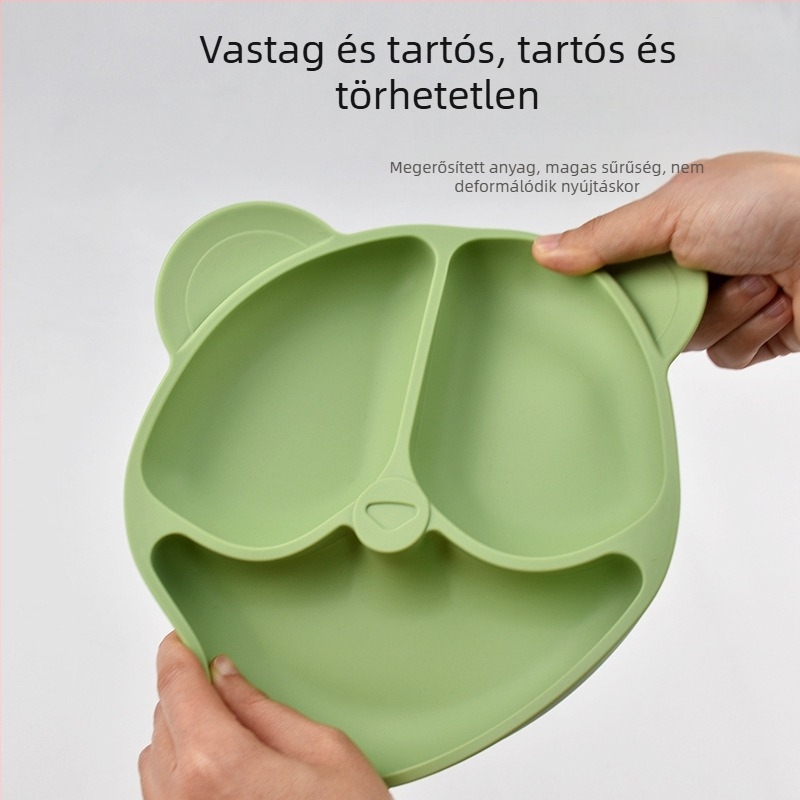 Mate Seal szilikon gyerekeknek készült vacsora tál, medve mintás rekeszes kialakítású, élelmiszerbiztonságos, 6 hónapos kortól