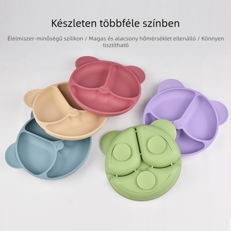 Mate Seal szilikon gyerekeknek készült vacsora tál, medve mintás rekeszes kialakítású, élelmiszerbiztonságos, 6 hónapos kortól