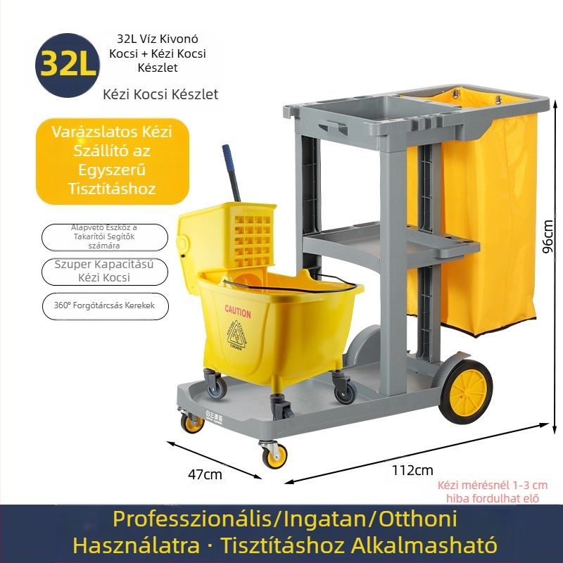 Csavaró mop vödör mechanizmussal; pamut mop anyag; műanyag mop nyél; 80–90% szárítás; teherbírás kevesebb mint 10 kg