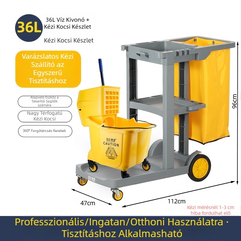 Csavaró mop vödör mechanizmussal; pamut mop anyag; műanyag mop nyél; 80–90% szárítás; teherbírás kevesebb mint 10 kg