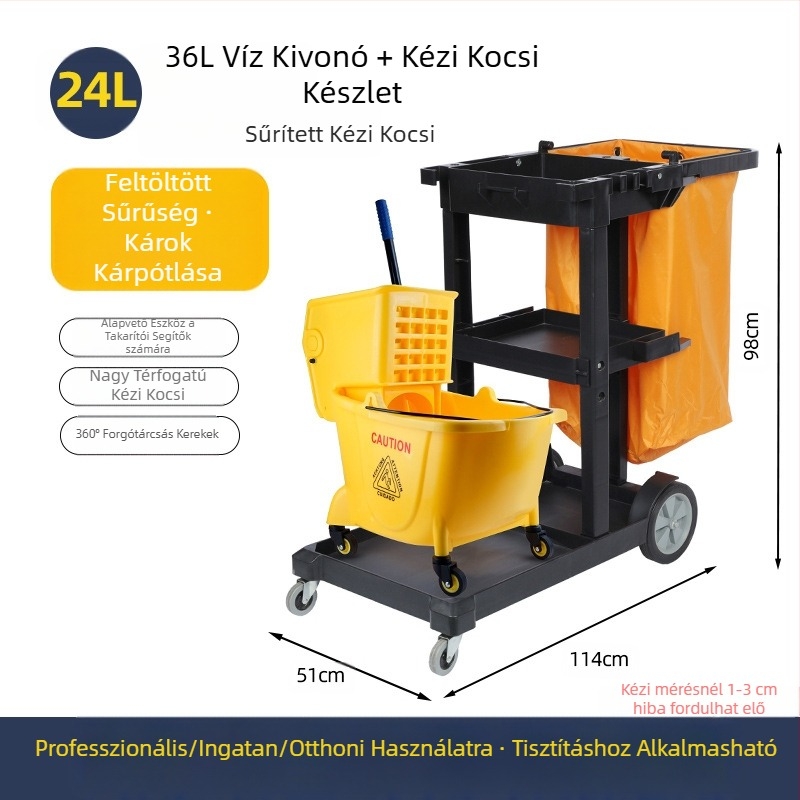 Csavaró mop vödör mechanizmussal; pamut mop anyag; műanyag mop nyél; 80–90% szárítás; teherbírás kevesebb mint 10 kg