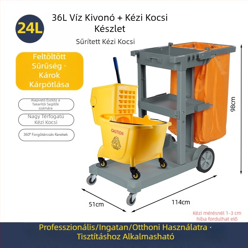 Csavaró mop vödör mechanizmussal; pamut mop anyag; műanyag mop nyél; 80–90% szárítás; teherbírás kevesebb mint 10 kg