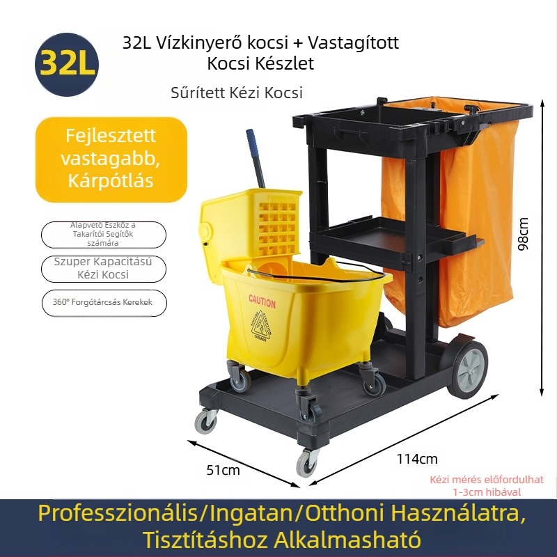 Csavaró mop vödör mechanizmussal; pamut mop anyag; műanyag mop nyél; 80–90% szárítás; teherbírás kevesebb mint 10 kg