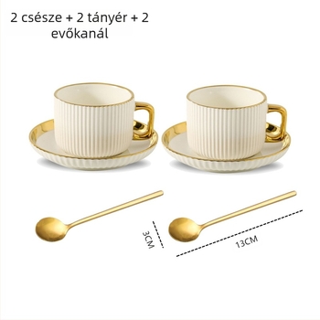Kávéscsészék és alátét készlet, kerámia, latte-art részletekkel, modern minimalista stílus, 12 darabos készlet 6 személyre, logóval ellátva