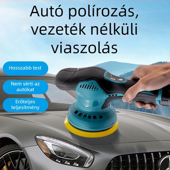 Hordozható autó részletező polírozó és waxer 12V Li-ion akkumulátorral, függőleges működés, 2800–5000 rpm, tartalmaz lapos és hullámos polírozó párnát, gyapjú korongot és csiszolópapírt