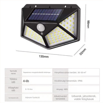 Napelemes kültéri falikar, négyszögletes világítás, IP65, 5W, 3.7V