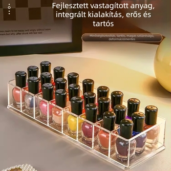 Asztali körömlakk tároló doboz – 8 rekesz, PS anyag, osztókkal, átlátszó, 1 L kapacitás