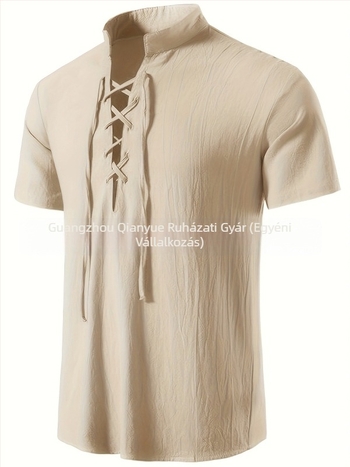 Férfi ing álló gallérral és félnyitott gombolással, lélegző poliészter, laza szabás, Nyár 2025