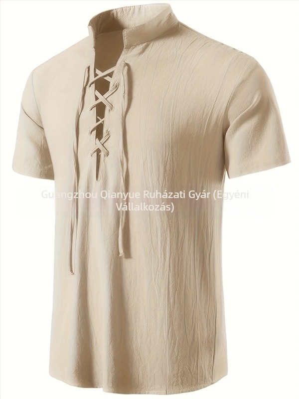 Férfi ing álló gallérral és félnyitott gombolással, lélegző poliészter, laza szabás, Nyár 2025