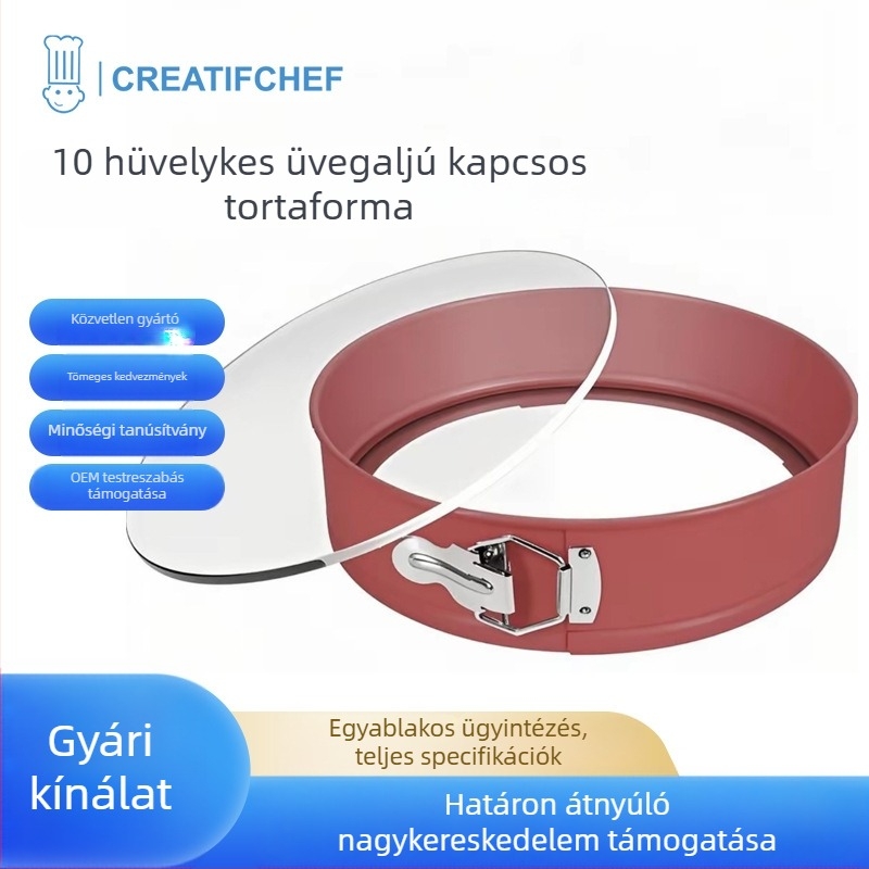 10 hüvelykes üveglapos tortaforma csatos oldallal, tapadásmentes, szilikon tömítés, szivárgásmentes sütéshez, cheesecake, chiffon és mousse