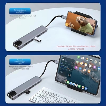 Type-C 8-in-1 dokkoló HDMI-kimenettel, USB 3.0 hubbal és SD/TF kártyaolvasóval
