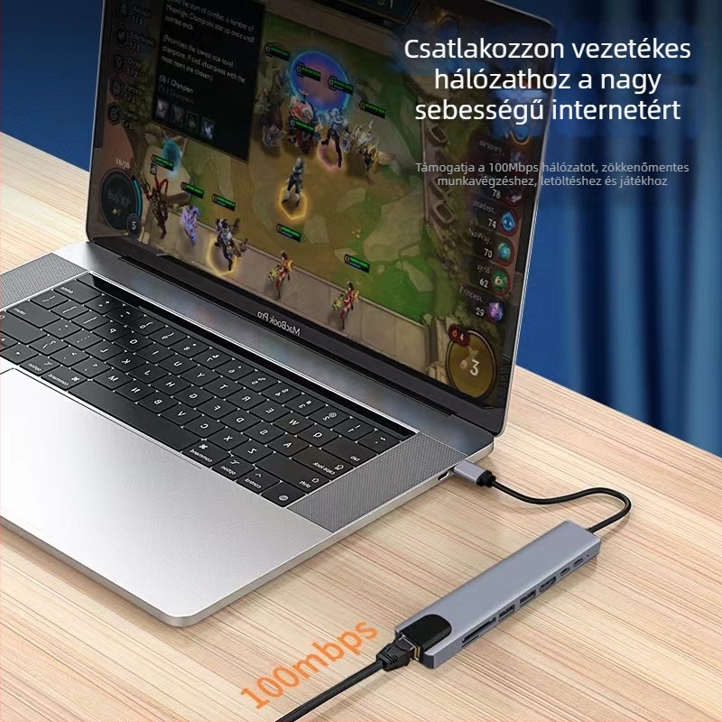 Type-C 8-in-1 dokkoló HDMI-kimenettel, USB 3.0 hubbal és SD/TF kártyaolvasóval