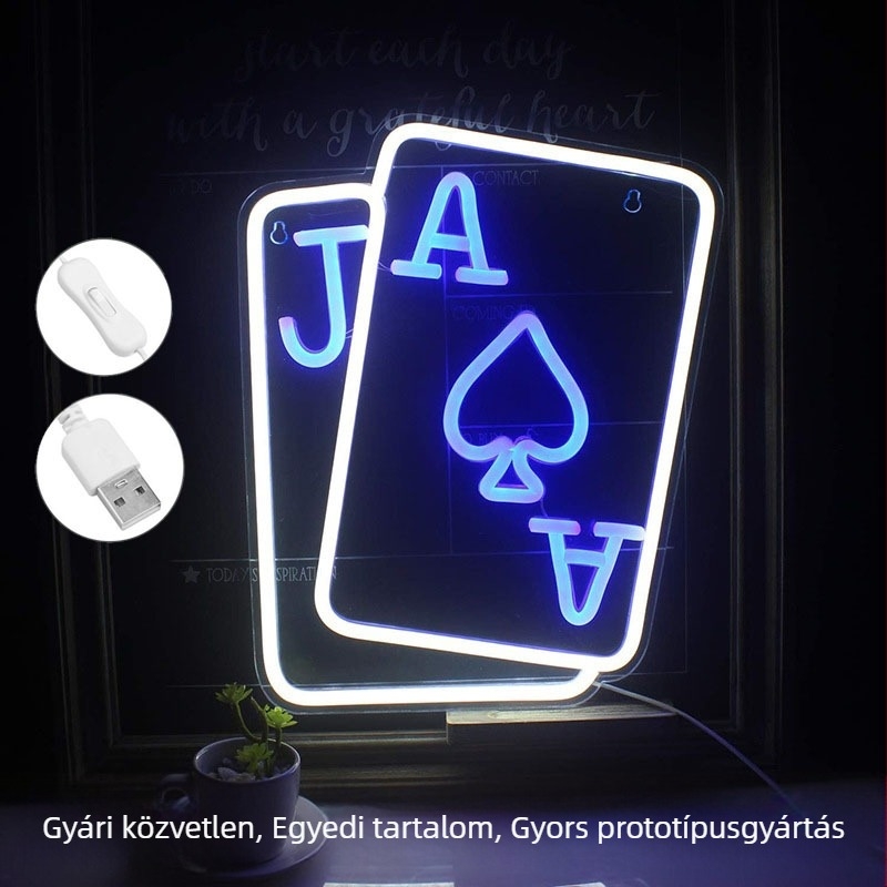 USB akril LED falikar sakk- és kártyaszobába – neon stílusú nappali dekoráció