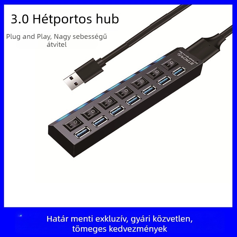 7-portos USB 3.0 hub külső tápegységgel - többportos dokkoló állomás