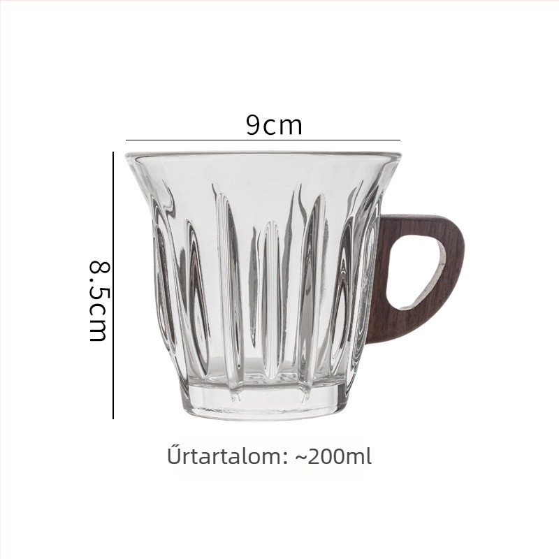 Japán stílusú üvegpohár-készlet espresso- és latte poharakkal, diófa elemekkel
