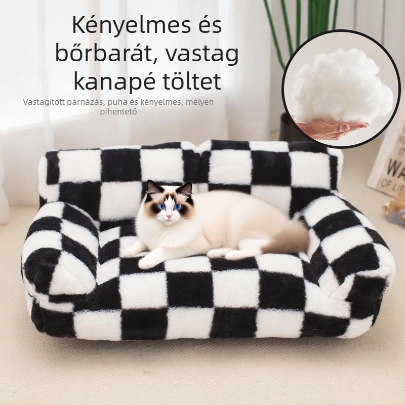 Vastagított kisállatfészek – kanapé-ágy macskáknak és kutyáknak, négy évszakos, meleg és tartós, nagy méret