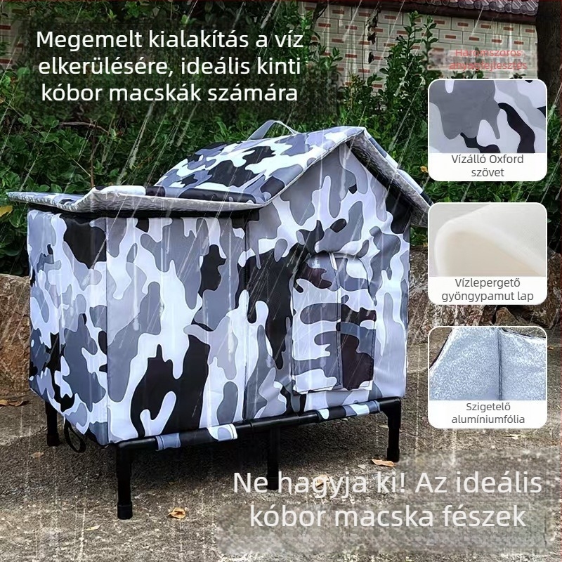 Kültéri macska- és kutyaodú, őszi–téli meleg, vastagított kialakítás, levehető és mosható, UV-védelmet nyújtó, minden évszakra vízálló
