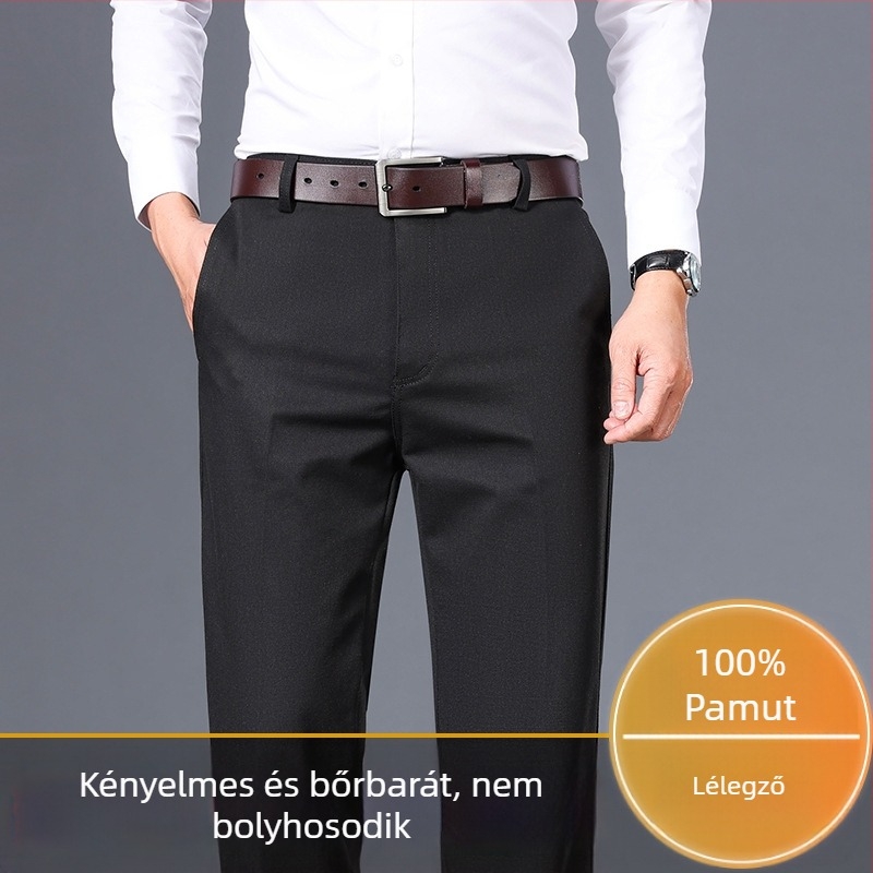 Téli pamut nadrág fleece-béléssel, egyenes szabás, kényelmes viselet, hosszú, középkorú férfiak számára