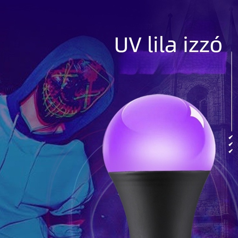 10W UV lámpa Halloween dekorációhoz, 395 nm, lila UV fény, 200 lm, 150° sugárzás, E27 foglalat, IP55, élettartam 50 000 óra