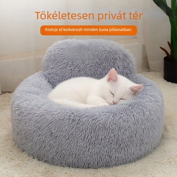 Légáteresztő macska villa‑fészek és kör alakú kisállat ágy, téli meleg