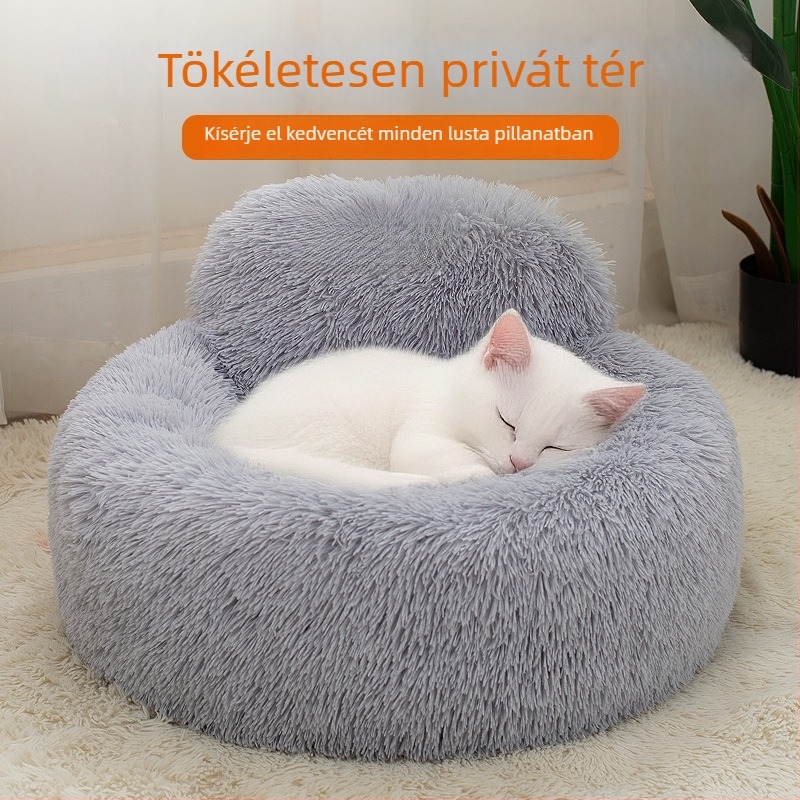Légáteresztő macska villa‑fészek és kör alakú kisállat ágy, téli meleg