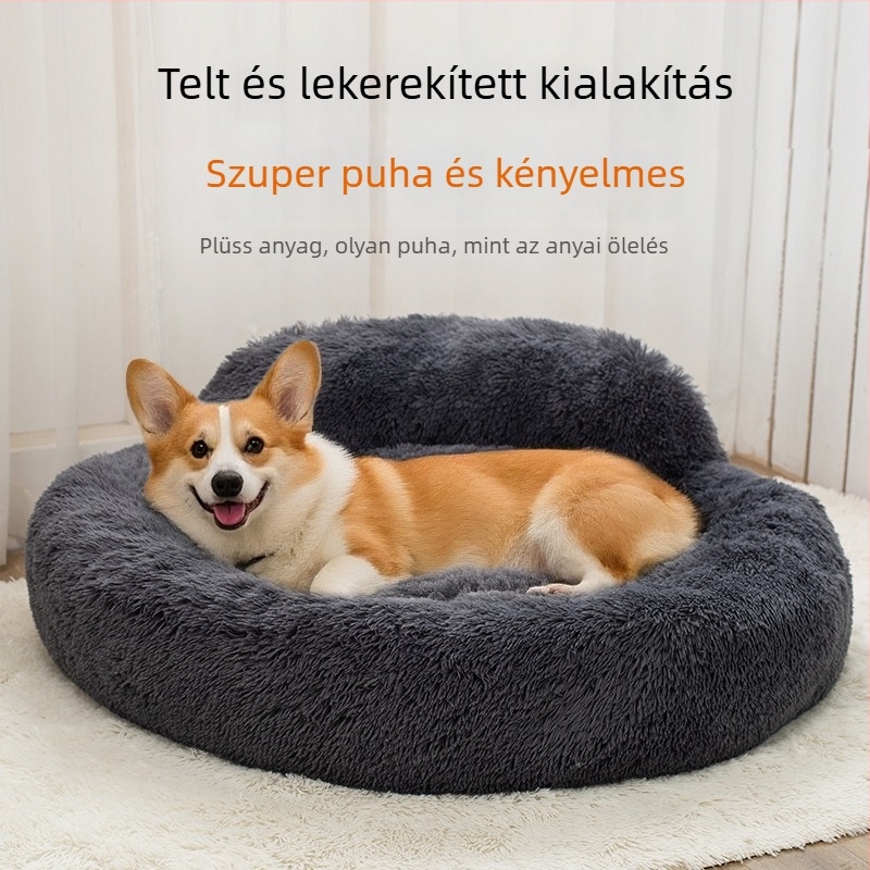 Légáteresztő macska villa‑fészek és kör alakú kisállat ágy, téli meleg