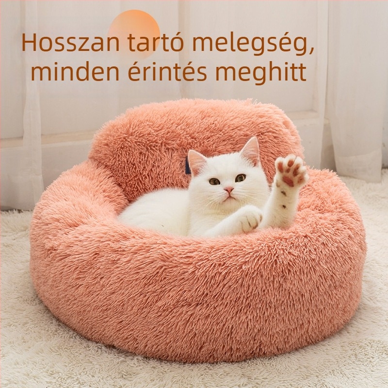 Légáteresztő macska villa‑fészek és kör alakú kisállat ágy, téli meleg