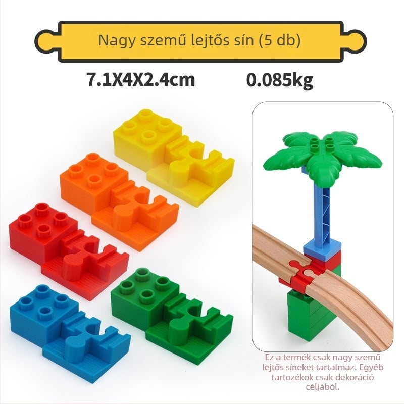 Fából készült sín nagy méretű építőelemekhez – univerzális csatlakozók és adapterek gyerekeknek