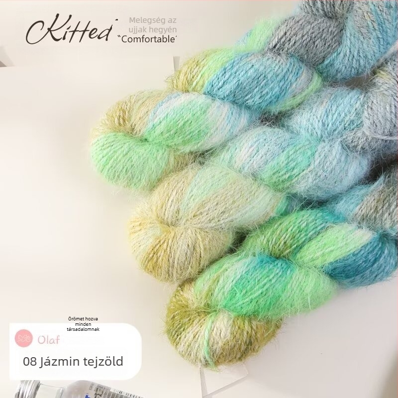 Kézzel festett gyapjúkeverék fonal sálakhoz és szövéshez — jet-spun sodort fonal, hosszú szőrrel, puha és tartós