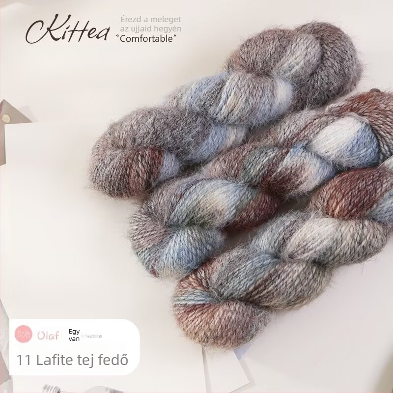 Kézzel festett gyapjúkeverék fonal sálakhoz és szövéshez — jet-spun sodort fonal, hosszú szőrrel, puha és tartós