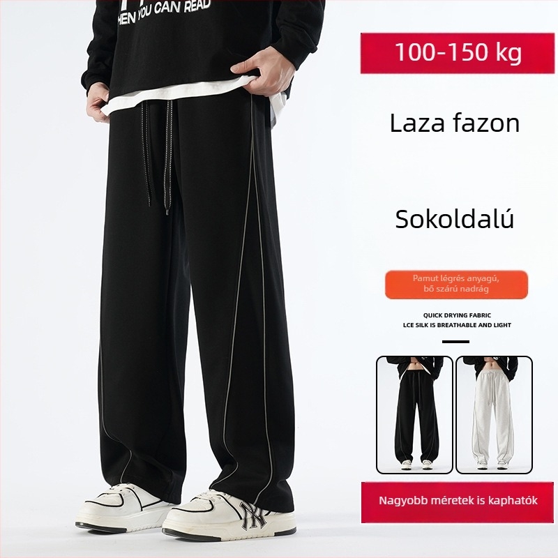 Férfi pluszméret fleece-beléssel ellátott őszi-téli, laza szabású széleslábú nadrág