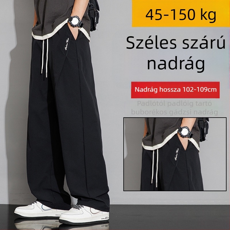 Férfi pluszméret fleece-beléssel ellátott őszi-téli, laza szabású széleslábú nadrág