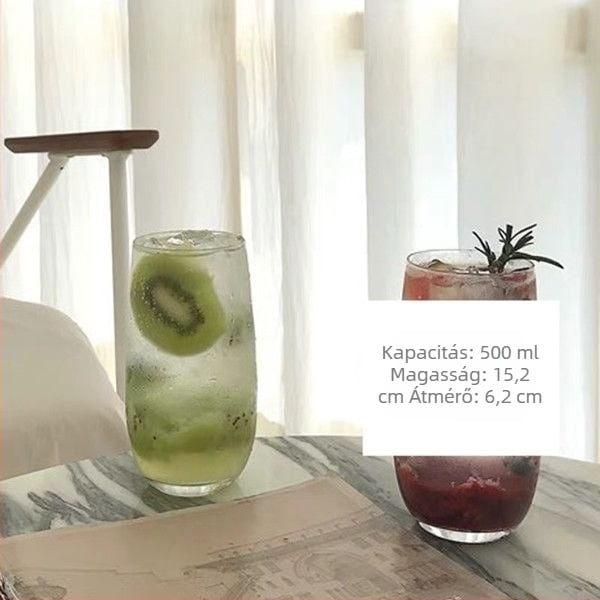 Hőálló üvegpohár italokhoz skandináv stílusban, kör alakú, szívószállal, mojitohoz, szóda- és gyümölcsitalokhoz, vízhez és jegeskávéhoz