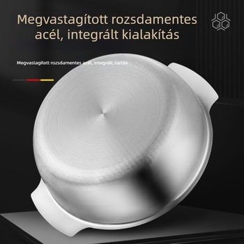 Dupla fogantyúval ellátott rozsdamentes acél multifunkcionális edénykészlet — saláta tál, ramen tál, süthető tál; indukciós és gáztűzhely kompatibilis; tapadásmentes; kapacitás 1,1–2 L