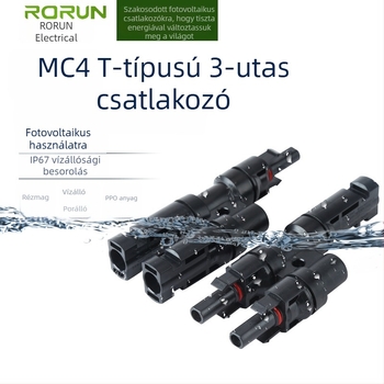 RMC4.0 napelemes PV csatlakozó, háromágú T-típusú, 2 az 1-ben, vízálló adapter