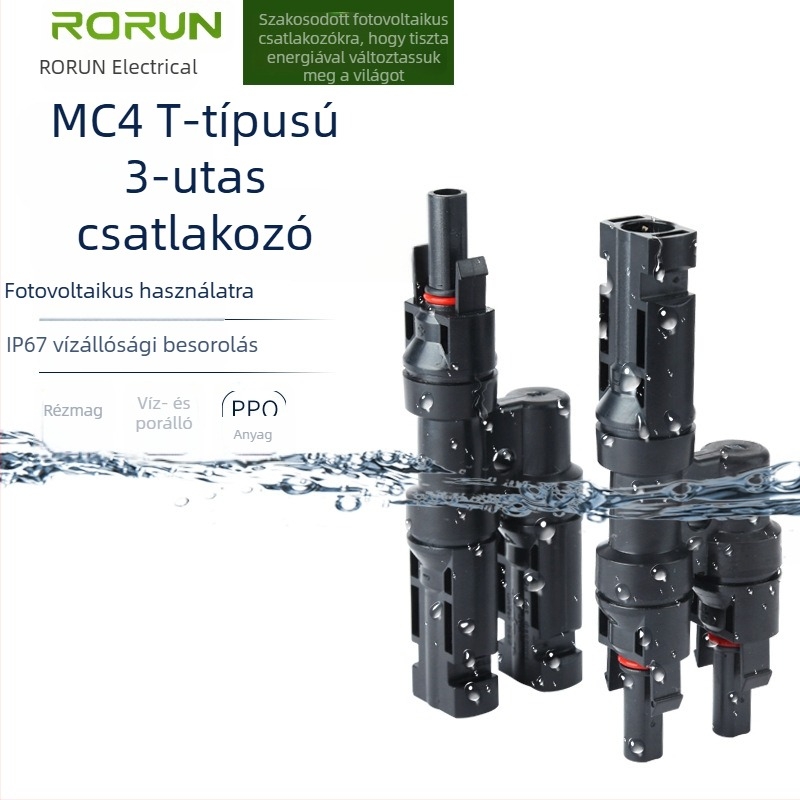 RMC4.0 napelemes PV csatlakozó, háromágú T-típusú, 2 az 1-ben, vízálló adapter