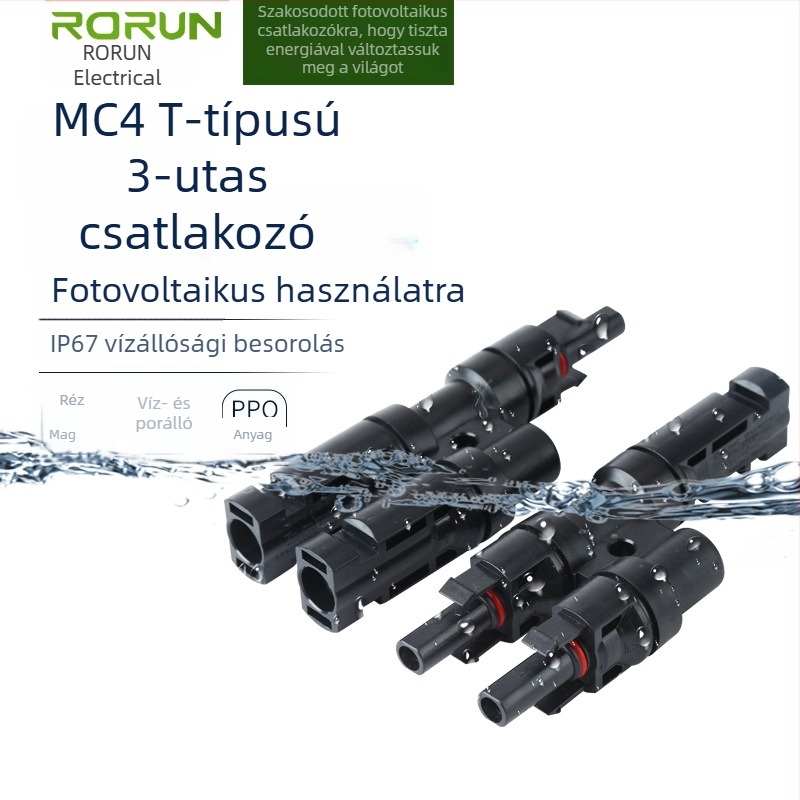 RMC4.0 napelemes PV csatlakozó, háromágú T-típusú, 2 az 1-ben, vízálló adapter
