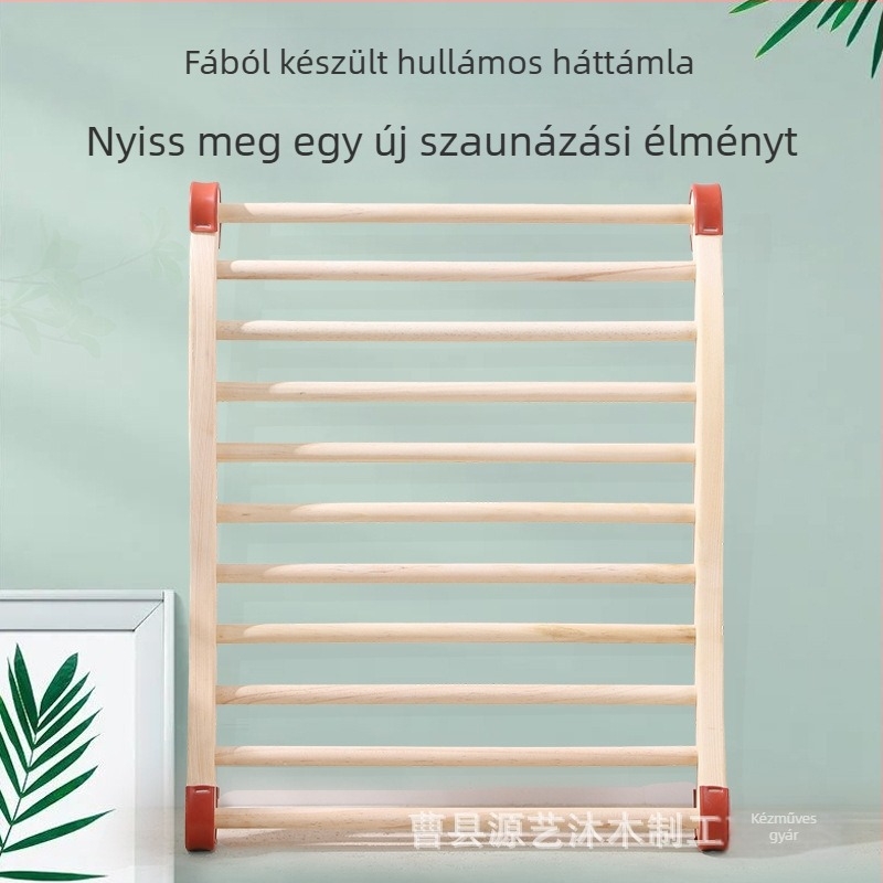 Kültéri szaunához készült fa háttámla S-alakú, hullámzó dizájnnal