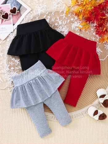 Lányoknak készült vastagított nadrág–szoknya, tavaszra és őszi–téli időszakra, 1–3 éveseknek