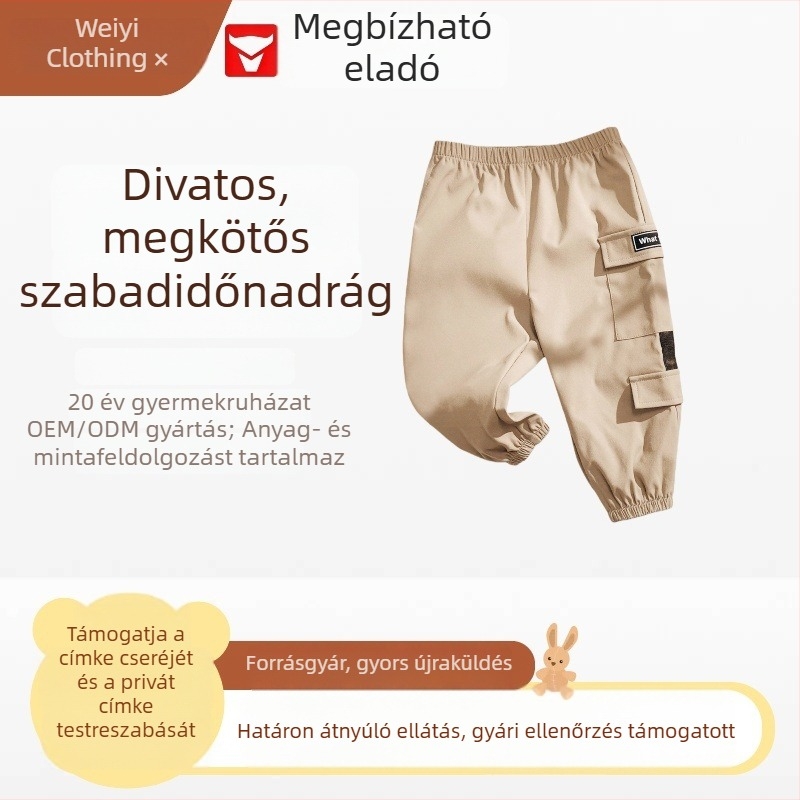 Uniszex gyerek nadrágok tavasz-őszre, koreai stílusú laza szabás, könnyű mindennapi nadrágok gumis derekú