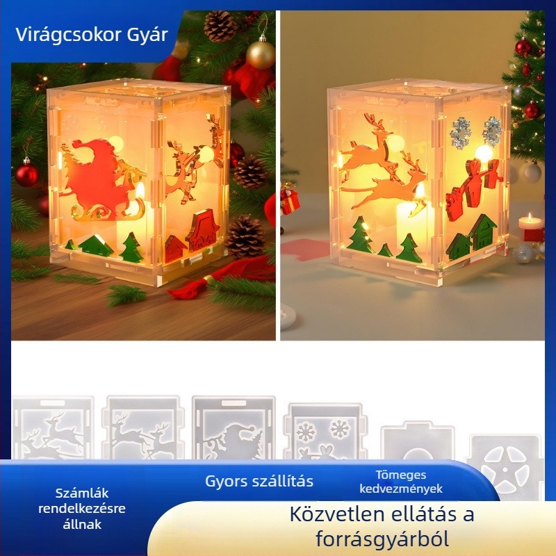 DIY karácsonyi lámpás szilikon forma gyantához: haranggal, szarvas és Mikulással asztali dekorációhoz