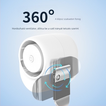 Fejlesztett klip-ventilátor hosszú üzemidővel, kompakt mini ventilátor 360° forgással, derékra rögzíthető, halk