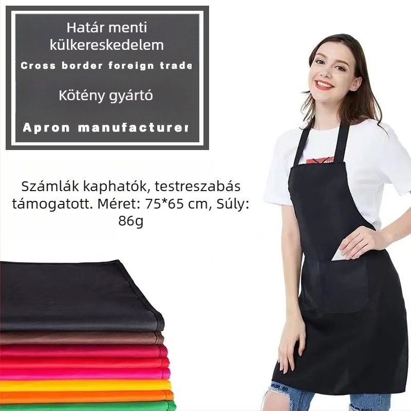 Nyakba akasztós kötény, ujjatlan, poliészter, egyszínű, modern minimalista dizájn, logóval nyomtatva