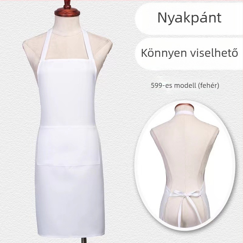 Nyakba akasztós kötény, ujjatlan, poliészter, egyszínű, modern minimalista dizájn, logóval nyomtatva