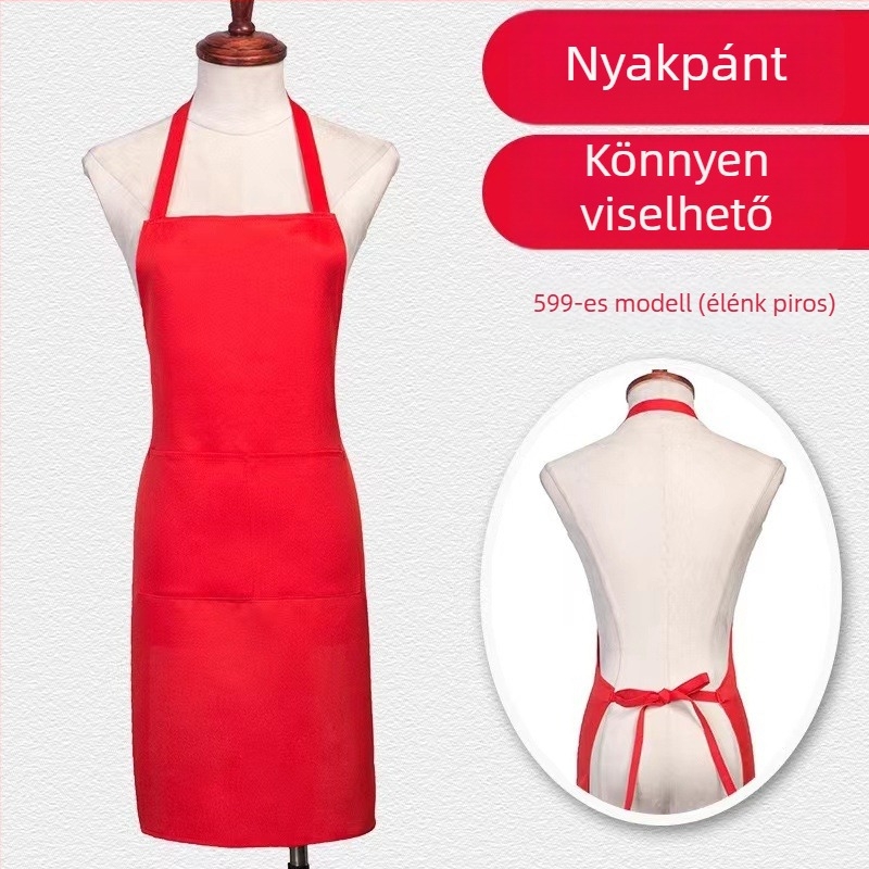 Nyakba akasztós kötény, ujjatlan, poliészter, egyszínű, modern minimalista dizájn, logóval nyomtatva