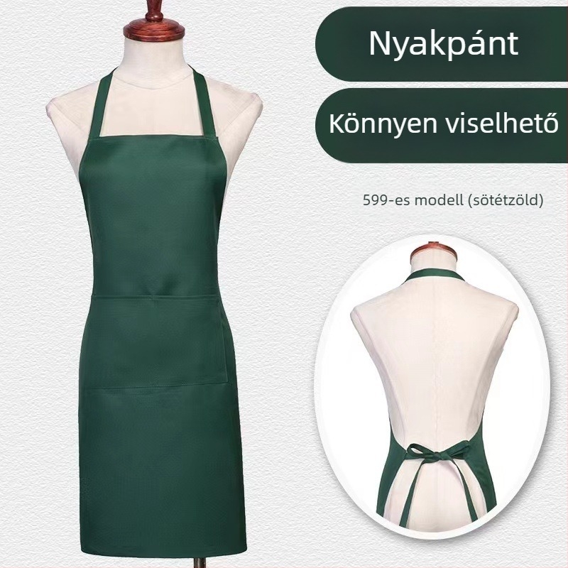 Nyakba akasztós kötény, ujjatlan, poliészter, egyszínű, modern minimalista dizájn, logóval nyomtatva