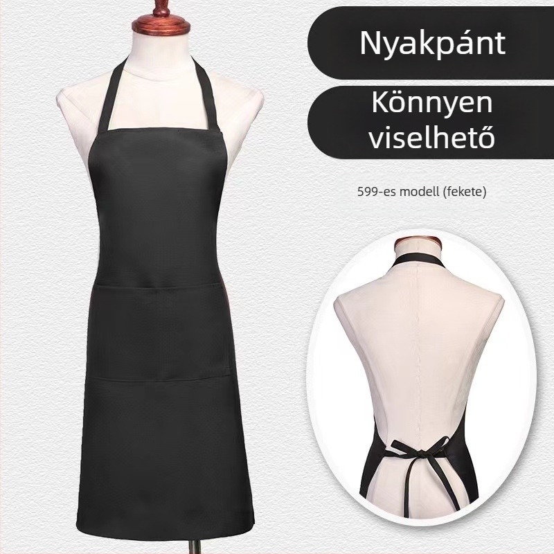 Nyakba akasztós kötény, ujjatlan, poliészter, egyszínű, modern minimalista dizájn, logóval nyomtatva
